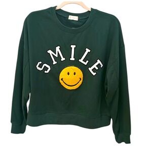 Attard State Green SMILE Smiley Face Sweatshirt Top Women's Size S